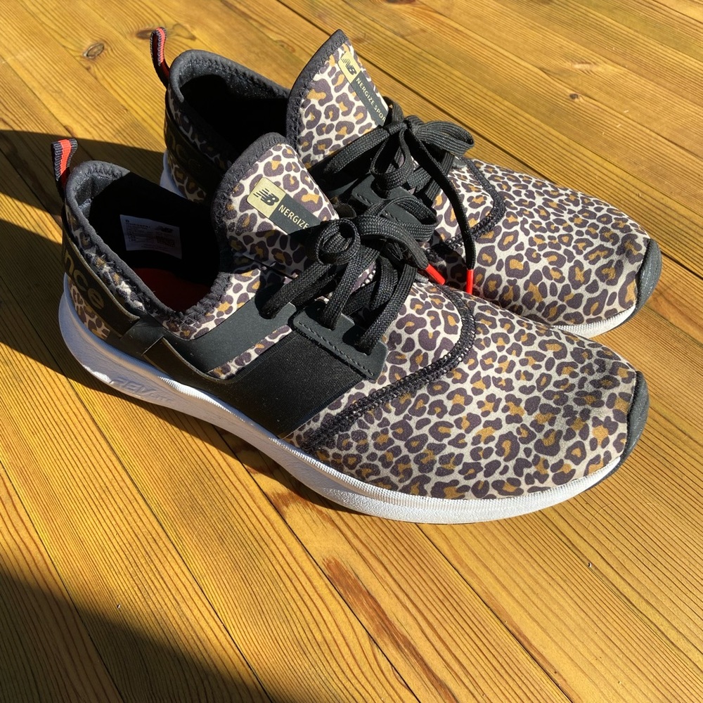 Women’s leopard print and red new balance trainers